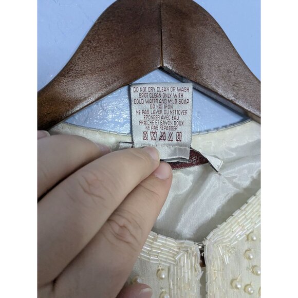 Adrian Papier Womens Ivory Beaded Silk Jacket 24 sz PS Evening - Picture 6 of 16